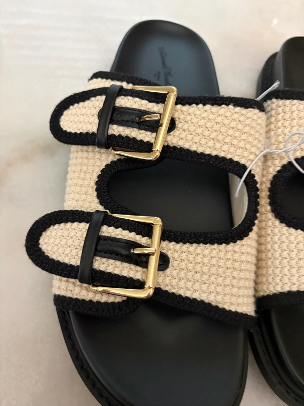 Universal Thread Cream and Black Buckle Slide Sandals - Picture 4 of 6